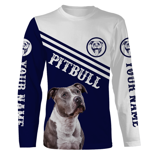 Pitbull Dog Lover Hoodie Long Sleeve| Custom Name Pitbull Shirt for Pitbull Lover Dog Dad Dog Mom| JTSD271