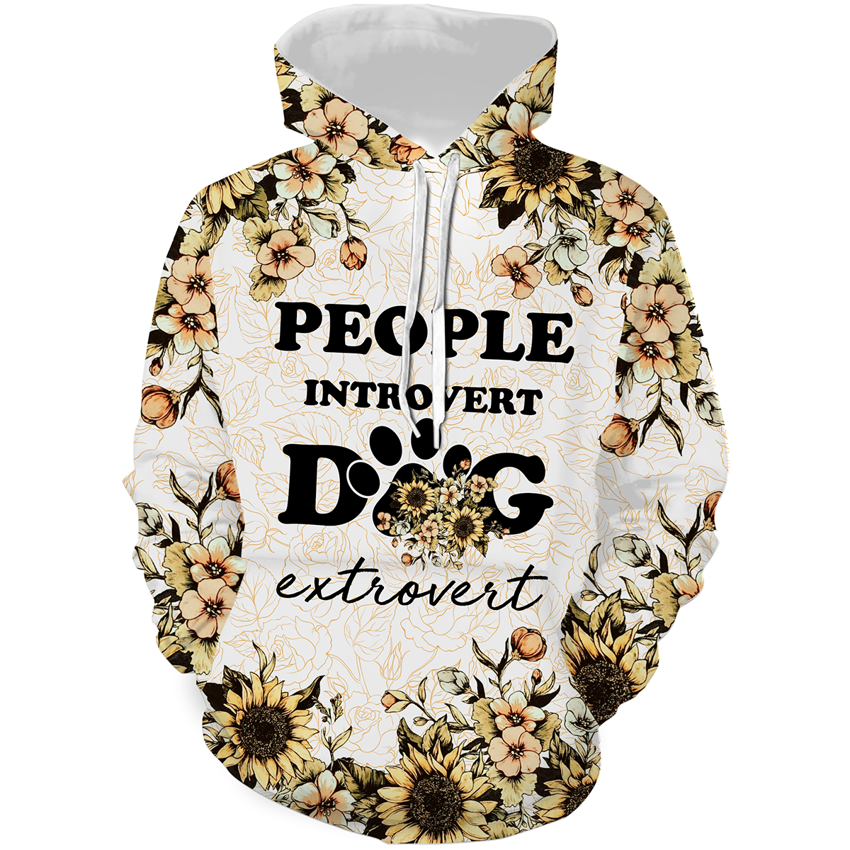 People Introvert Dog Extrovert Floral Hoodie Long Sleeve| Dog Lover Gift Shirt for Dog Dad Dog Mom| JTSD279