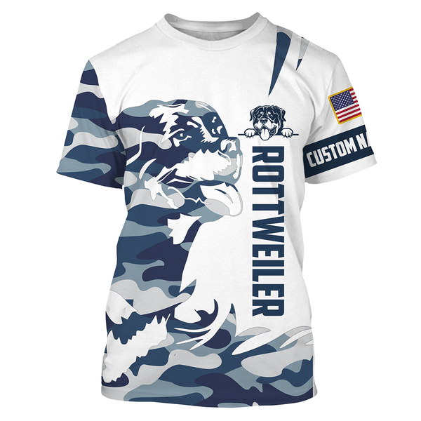 Rottweiler All Over Print Shirt| Custom Navy Camo Dog Shirt Rottweiler Lover Apparel Dog Lover Gift JTSD216