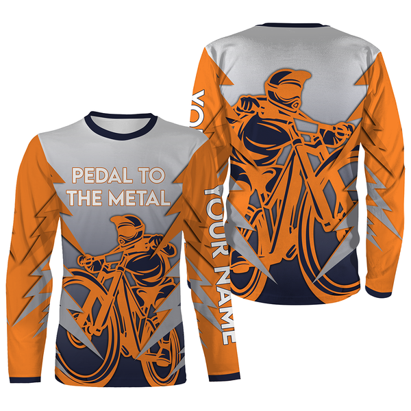 Personalized Mountain Biking Long Sleeve MTB Jersey, Pedal To Metal All Over Print Cycling Shirt| JTS435