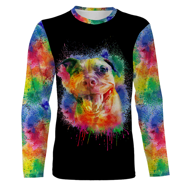 Watercolor Pitbull Shirt| Love Pitbull 3D Long Sleeve Hoodie for Pitbull Lover Dog Lover Pet Lover| JTSD304