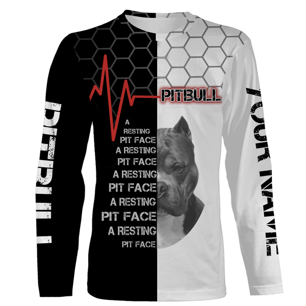 A Resting Pit Face Pitbull T-shirt Long Sleeve Hoodie| Custom 3D Shirt for Pitbull Lovers Pitbull Owners JTSD311