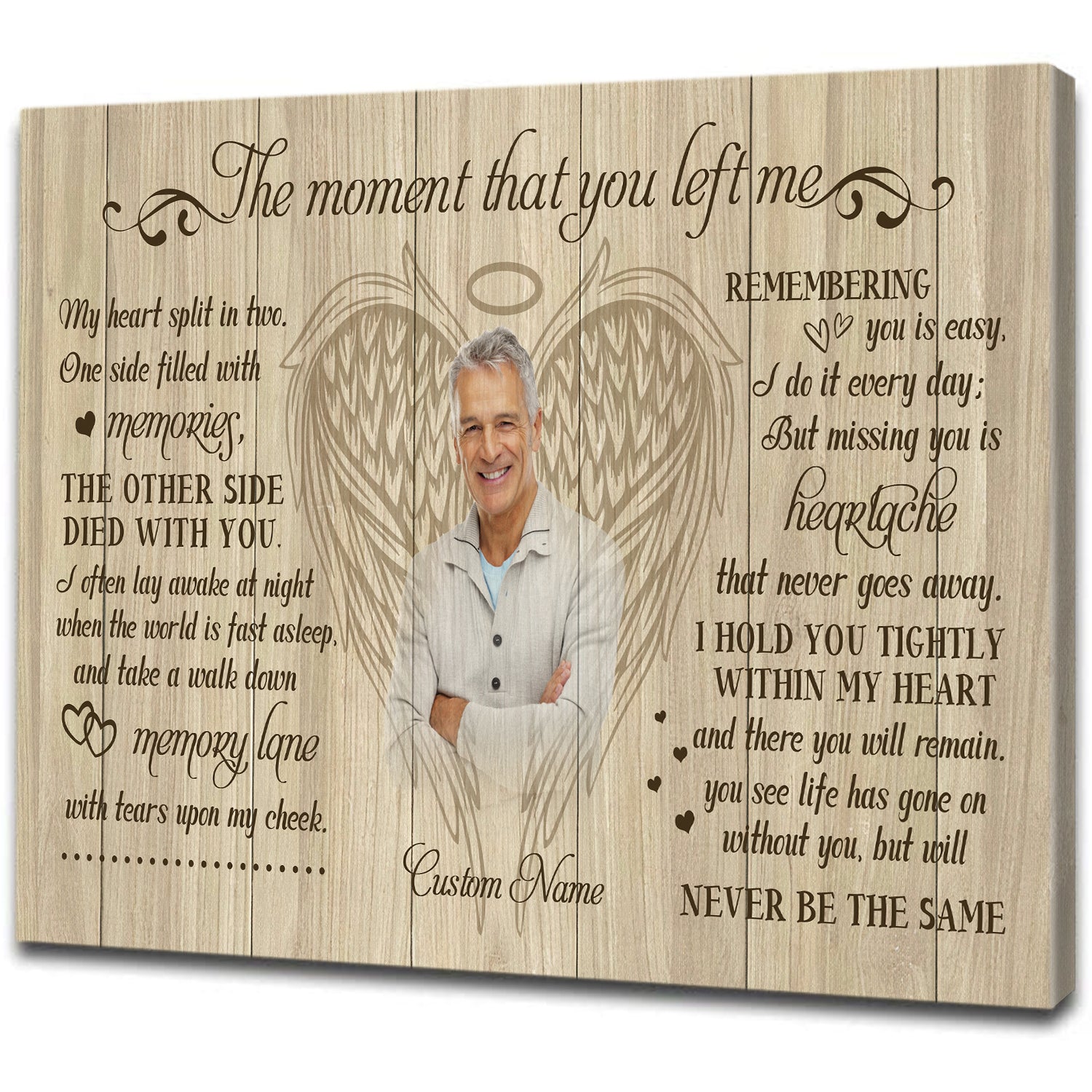 Personalized Canvas| Heaven The Moment That You Left Me Memorial Canvas| Sympathy Gifts for Loss of Mother, Father, Son, Grandpa, Grandma on Birthday, Mother's Day, Father's Day| T132