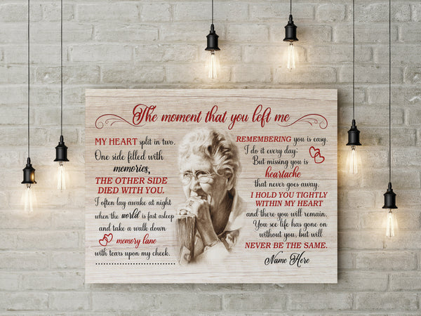 Personalized Canvas| Heaven The Moment That You Left Me Wall Art Decor| Memorial Canvas| Sympathy Gifts for Loss of Mother, Father, Son, Grandpa, Grandma| T05