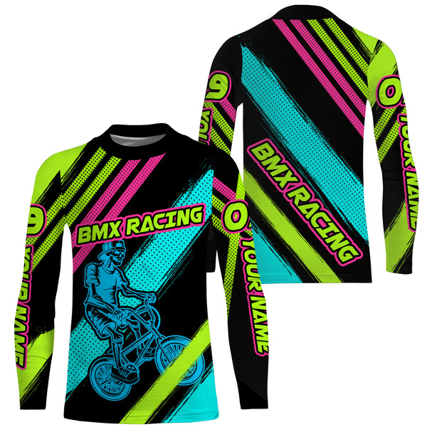 Custom BMX racing jersey Skull rider neon UPF30+ shirt off-road Cycling adult&kid team racewear| SLC34