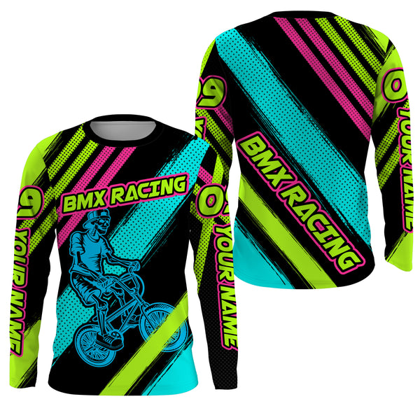 Custom BMX racing jersey Skull rider neon UPF30+ shirt off-road Cycling adult&kid team racewear| SLC34