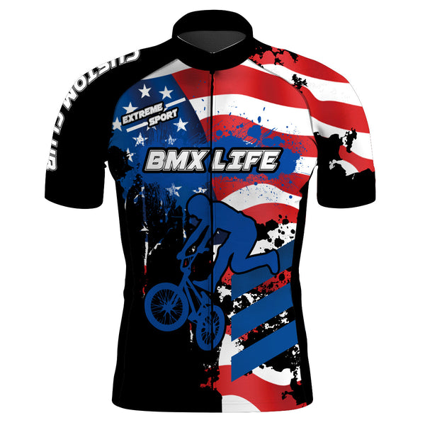 Custom American BMX cycling jersey Cycle gear with 3 pockets Anti-UV Patriotic BMX life shirt| SLC74