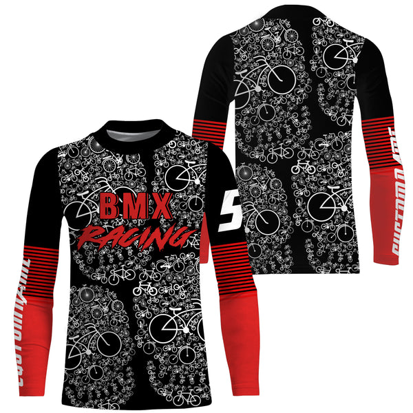 Custom BMX racing jersey Skull bicycling red shirt UPF30+ extreme Off-road Cycling adult&kid racewear| SLC41