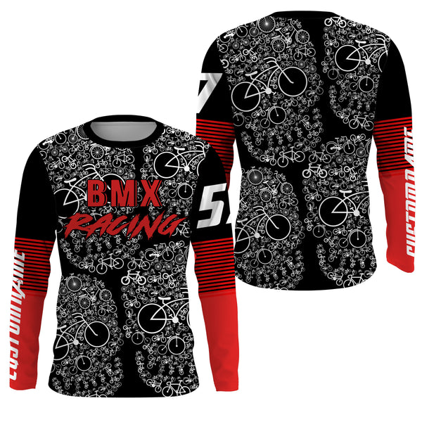 Custom BMX racing jersey Skull bicycling red shirt UPF30+ extreme Off-road Cycling adult&kid racewear| SLC41