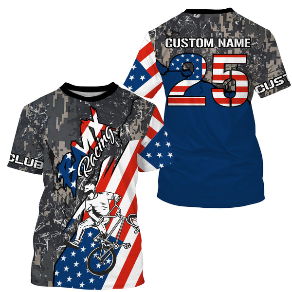 Camouflage American off-road jersey patriotic BMX racing shirt UPF30+ dirt jumps Cycling adult&kid| SLC14