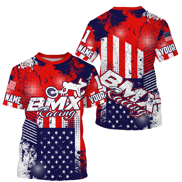 Patriotic BMX racing jersey personalized UPF30+ American rider shirt US off-road Cycling adult&kid| SLC15