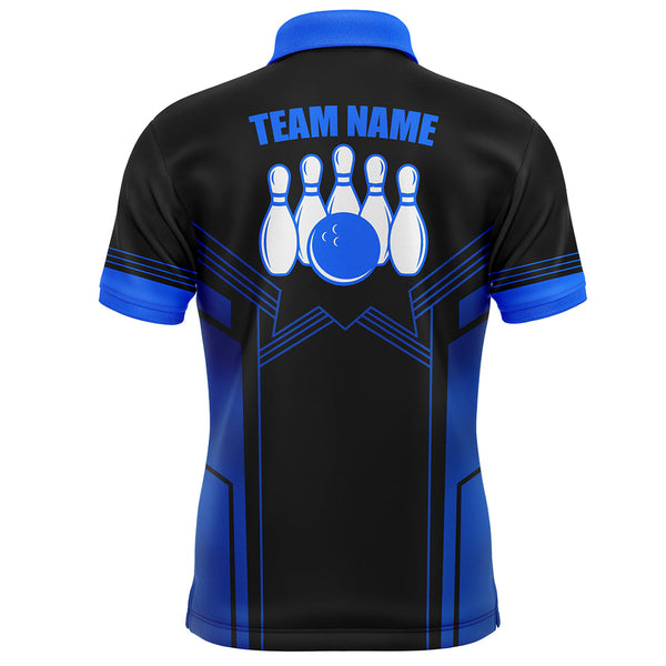 Blue Bowling Shirt For Men Custom Name Bowling Polo Shirt Men's Bowling Team Jersey BDT21