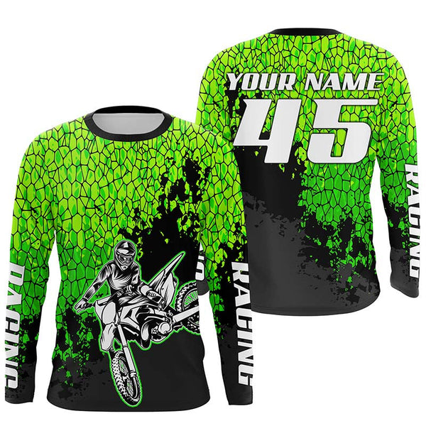 Dirt Bike Jersey Kid Men Women UPF30+ Personalized Green Motocross Racing Shirt MX SX Off-Road PDT460