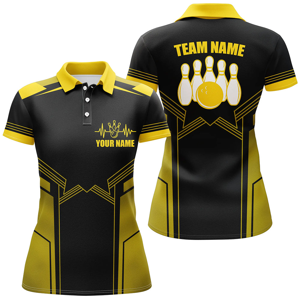 Yellow Bowling Polo Shirt for Women Custom Bowling Jersey With Name Ladies Bowling Team Shirt BDT67