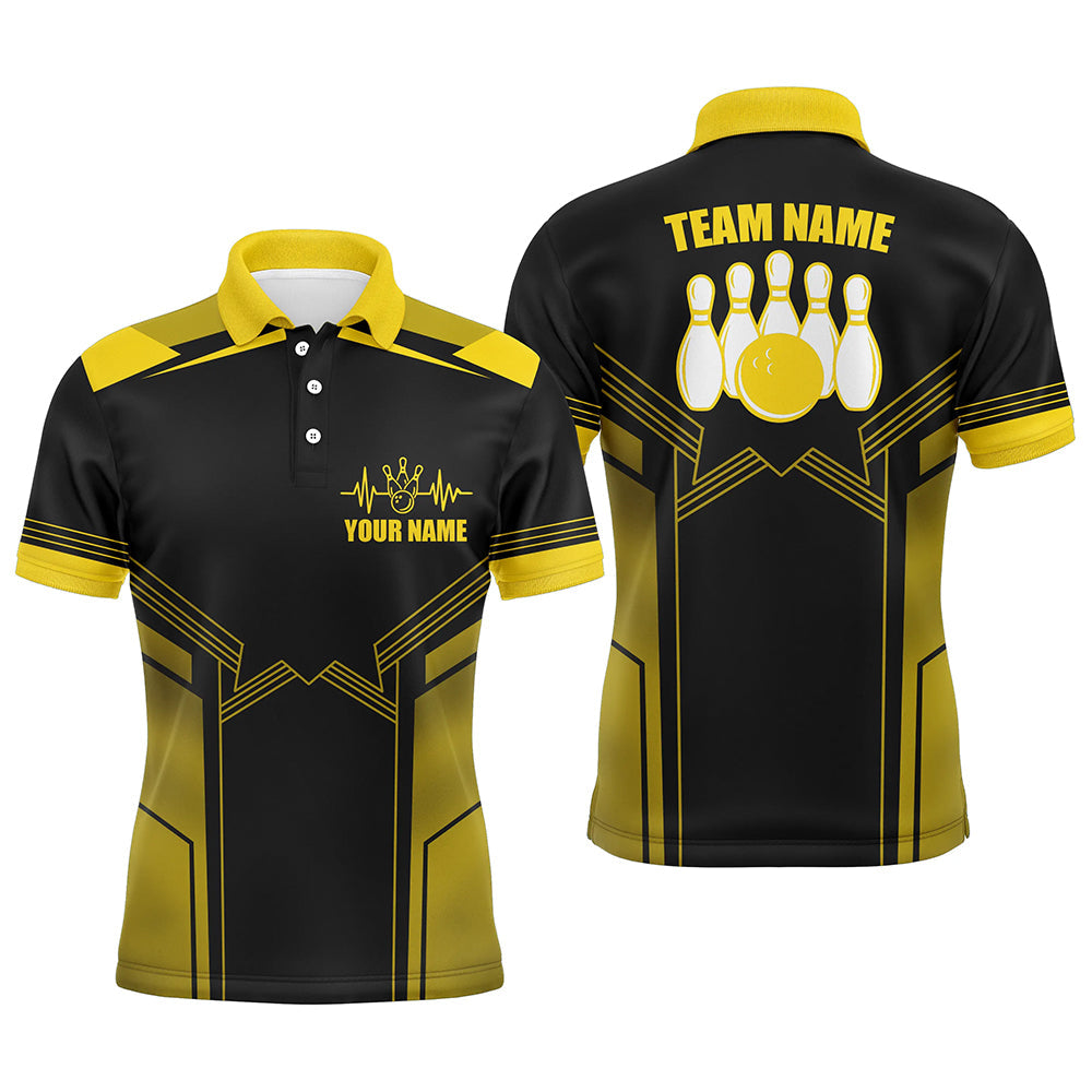 Yellow Bowling Polo Shirt for Men Custom Bowling Jersey With Name Bowling Team Shirt For Men BDT66