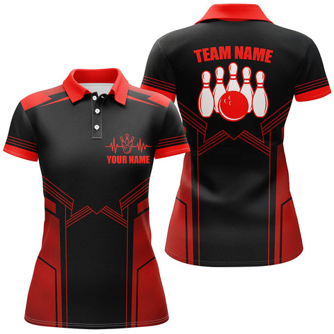 Red Bowling Polo Shirt for Women Custom Bowling Jersey With Name Ladies Bowling Team Shirt BDT71