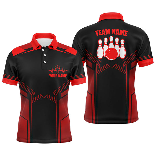 Red Bowling Polo Shirt for Men Custom Bowling Jersey With Name Bowling Team Shirt For Men BDT70