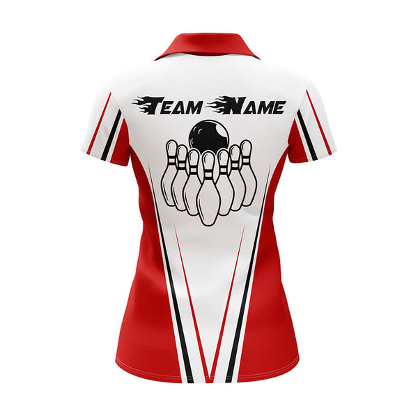 Red And White Women Bowling Shirt Personalized Custom Name Bowling Polo Shirt for Team Bowler Jersey BDT17