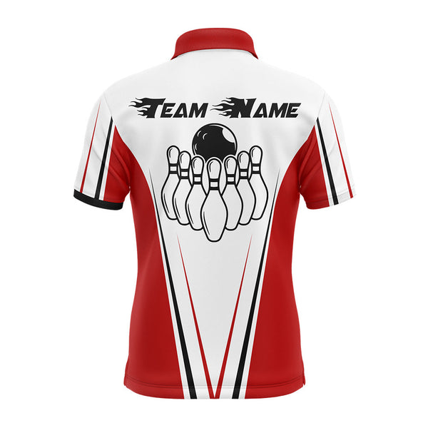 Red And White Men Bowling Shirt Personalized Custom Name Bowling Polo Shirt for Team Bowler Jersey BDT16