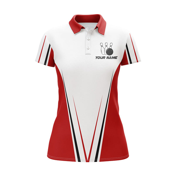 Red And White Women Bowling Shirt Personalized Custom Name Bowling Polo Shirt for Team Bowler Jersey BDT17