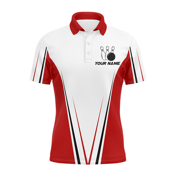 Red And White Men Bowling Shirt Personalized Custom Name Bowling Polo Shirt for Team Bowler Jersey BDT16