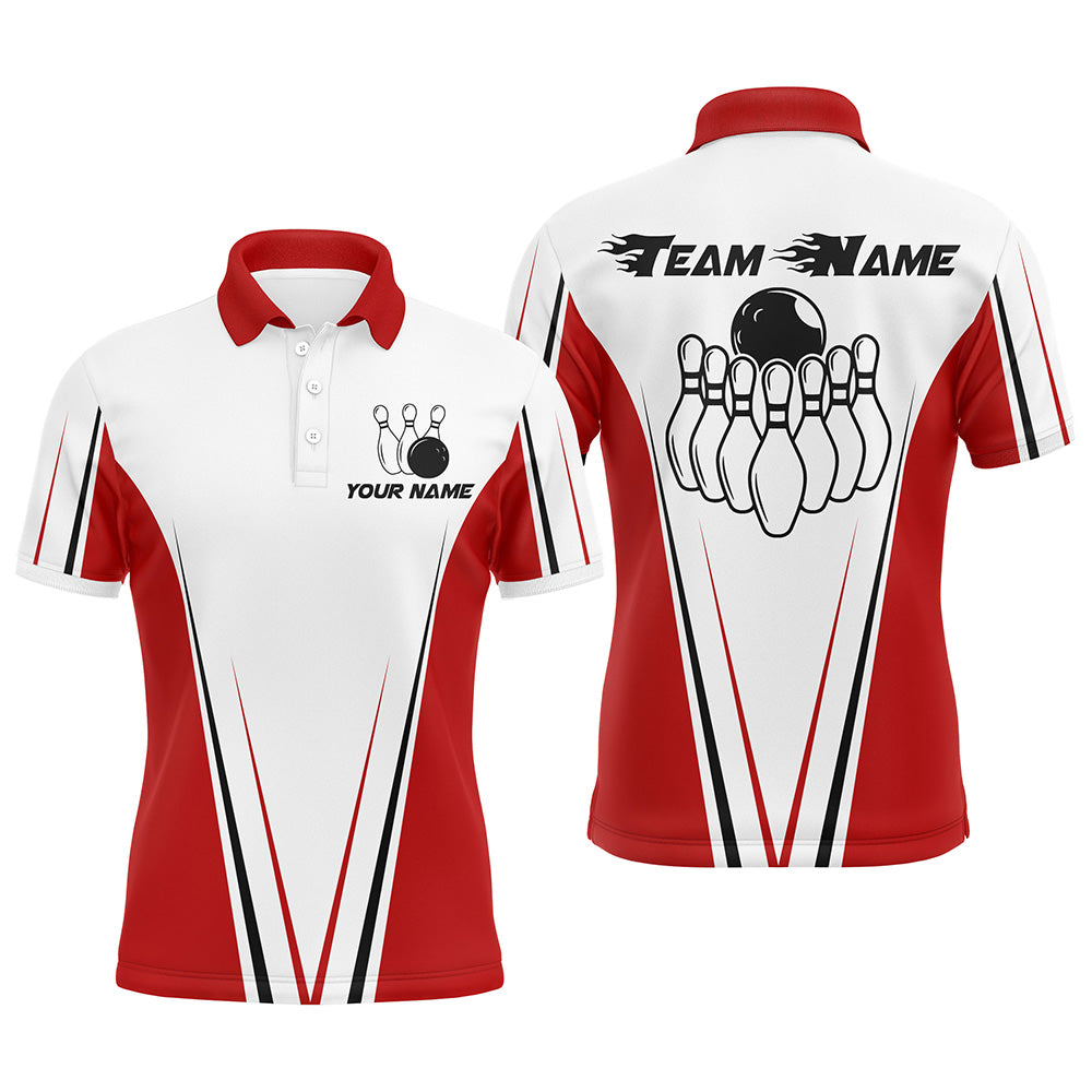 Red And White Men Bowling Shirt Personalized Custom Name Bowling Polo Shirt for Team Bowler Jersey BDT16