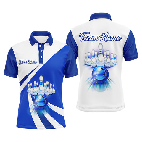 Custom Bowling Polo Shirt for Men Blue Bowling Jersey With Name 3D Bowling Team Shirt For Men BDT86