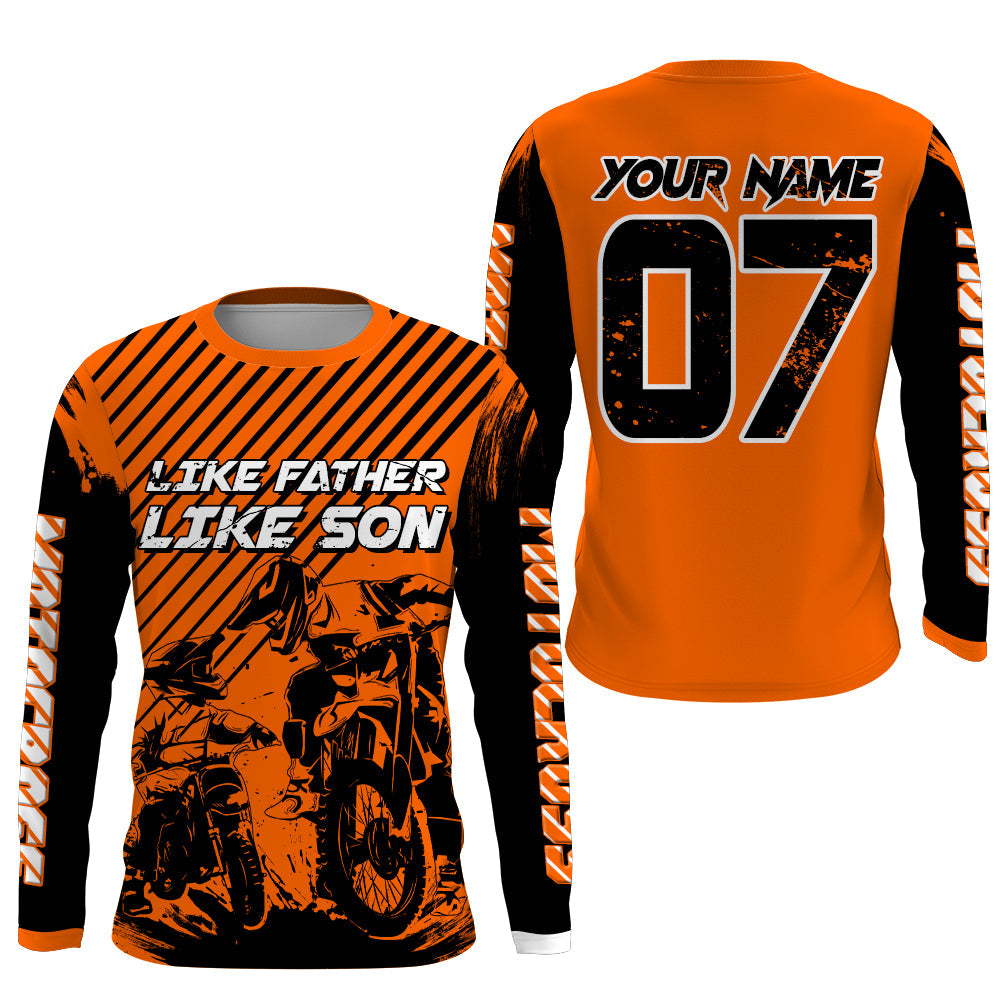 Like Father Like Son Dirt Bike Shirt UPF30+ Personalized Motocross Jersey Orange MX Racing Racewear PDT487