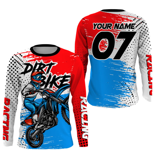 Blue Dirt Bike Jersey Kid Men Women UPF30+ Personalized Long Sleeve Motocross Off-Road MX Shirt PDT478