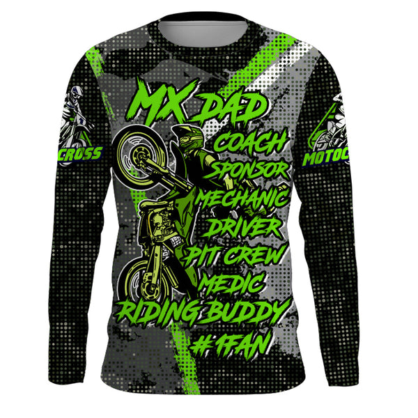 Custom MX Dad Jersey UPF30+ Green Dirt Bike Shirt Motocross Racing Long Sleeves PDT493