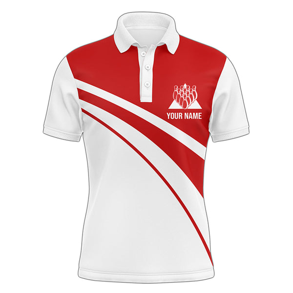 Red&White Bowling Polo Shirt Funny Personalized Bowling Shirt Men Custom Bowling Jersey for Team BDT12