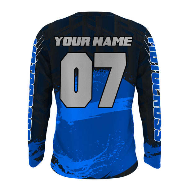 Blue Motocross Dad Jersey UPF30+ Personalized MX Shirt Dirt Bike Off-Road Long Sleeves PDT497