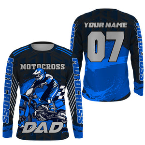 Blue Motocross Dad Jersey UPF30+ Personalized MX Shirt Dirt Bike Off-Road Long Sleeves PDT497