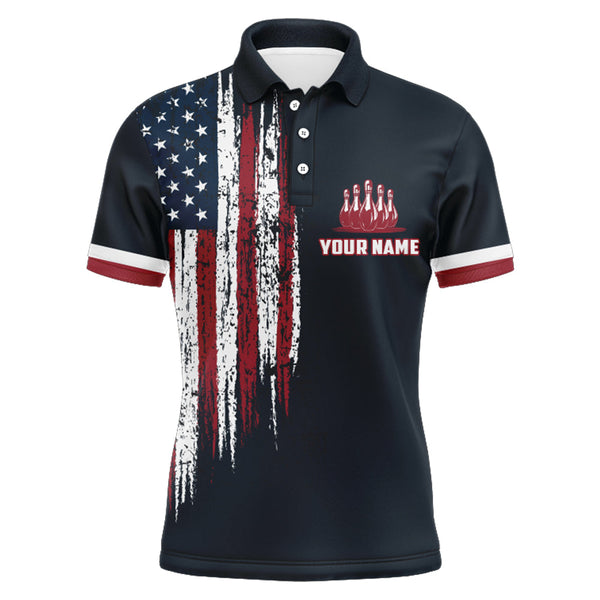 Custom Bowling Shirt With Name American Flag Bowling Jersey For Men Bowling Polo Shirt For Team BDT33