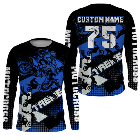 Personalized Adult&Youth Motocross Jersey UV Extreme Blue Dirt Bike Shirt Boys Girls MX Long Sleeve PDT523