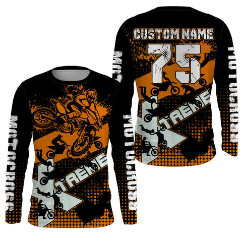 Personalized Adult&Kid Motocross Jersey UV Extreme Orange Dirt Bike Shirt Boys Girls MX Long Sleeve PDT524