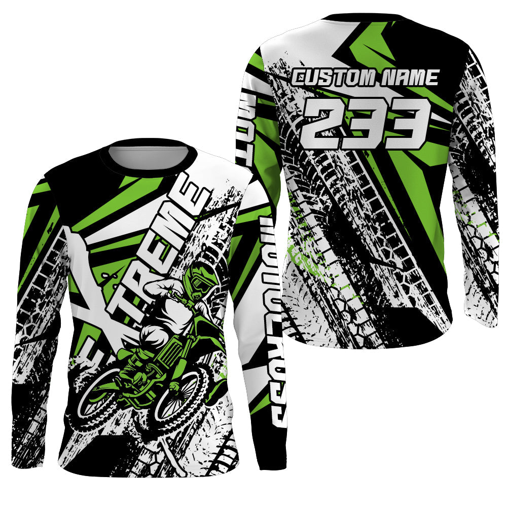 Green Motocross Racing Jersey Kid Men Women UPF30+ Custom Dirt Bike Extreme MX SX Racing Shirt PDT480