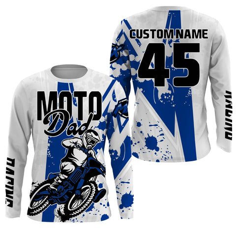 Personalized MX Dad Jersey UPF30+ Blue Dirt Bike Shirt Moto Dad Off-Road Motorcycle PDT494