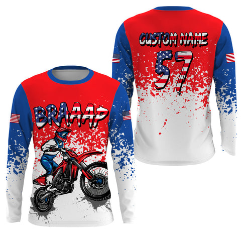 American Flag Dirt Bike Jersey Kid Men Women UPF30+ Custom Motocross Shirt Patriotic Brap MX Racing PDT528