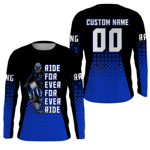 Kid Men Women Motocross Jersey Personalized UPF30+ Blue Dirt Bike Shirt Forever Ride MX Shirt PDT534