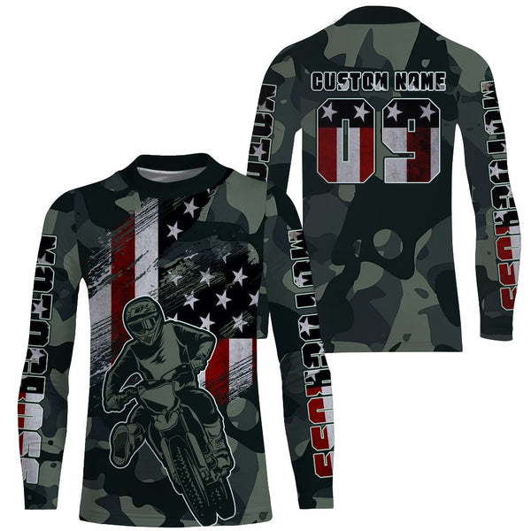 Camo Motocross Jersey Youth Men Women UPF30+ Custom Dirt Bike Shirt Patriotic MX Racing PDT450