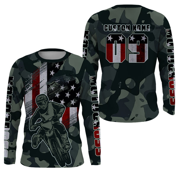 Camo Motocross Jersey Youth Men Women UPF30+ Custom Dirt Bike Shirt Patriotic MX Racing PDT450