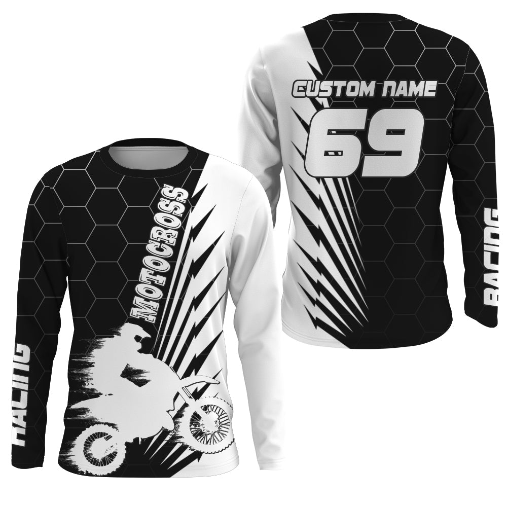 Men Women Youth Motocross Racing Jersey UPF30+ Custom Black Dirt Bike Shirt Long Sleeve MX Off-Road PDT477