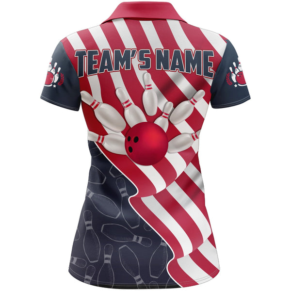 American Flag Bowling Jersey For Women Custom Polo Bowling Shirt Patriotic Bowling Shirt For Team BDT30