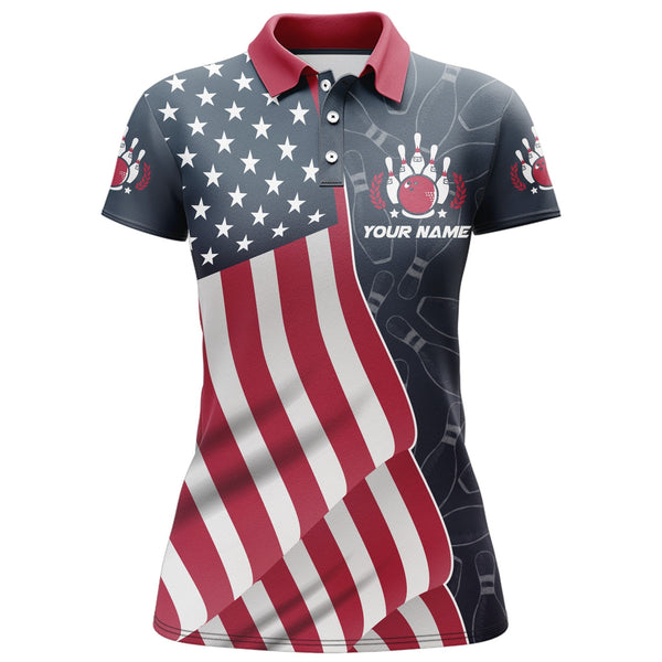 American Flag Bowling Jersey For Women Custom Polo Bowling Shirt Patriotic Bowling Shirt For Team BDT30