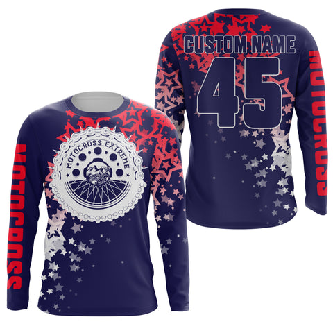 Custom USA Motocross Jersey Kid Men Women UPF30+ Patriotic Dirt Bike Shirt MX Racing Long Sleeve  PDT527