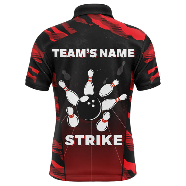 Camo Bowling Polo Shirt For Men Custom Name And Team Name Strike Bowling Short Sleeve Jerseys  BDT05