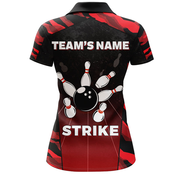 Camo Bowling Polo Shirt For Women Custom Name And Team Name Strike Bowling Short Sleeve Jerseys BDT06