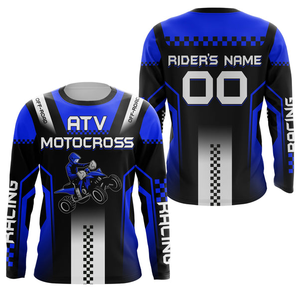 Blue ATV Motocross Jersey Personalized UPF30+ Kid Men Quad Bike Shirt ATV MX Off-Road Jersey Riders PDT572