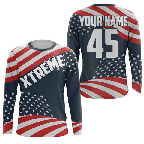 American Flag Motocross Jersey Personalized UPF30+ Dirt Bike Shirt Boys Girls Patriotic Motorcycle PDT539